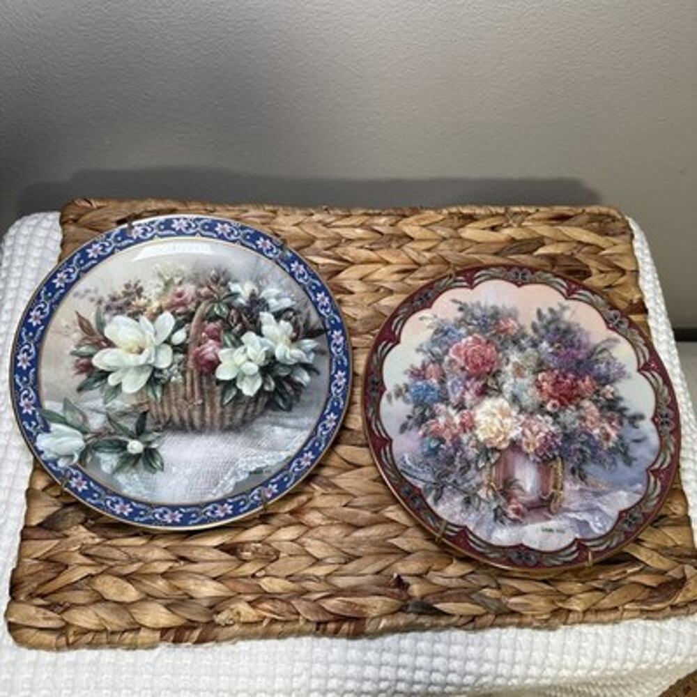 Lena Liu W.S. George Floral Collector Plates Set of 2 1993 22K Gold Vintage